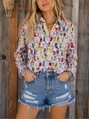 Luella for Target Cowboy Boot Print Button Up Shirt XL